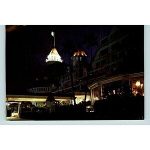 Postcard 1970s or 1980s Hotel del Coronado California Night view of the main en